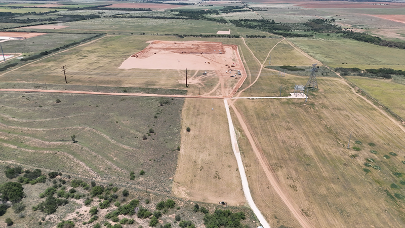 Aerial of the Hall County campus during early site preparation, May 2026