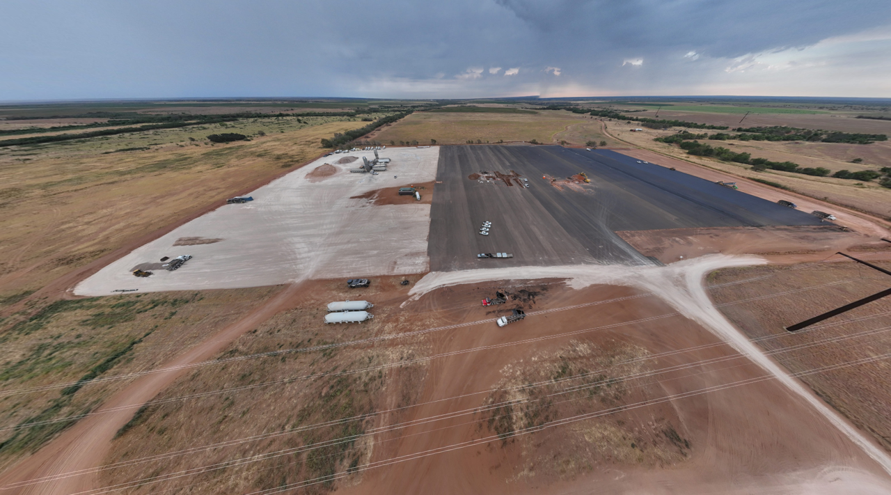 Aerial of pad surfacing work at the Hall County campus, August 28, 2026